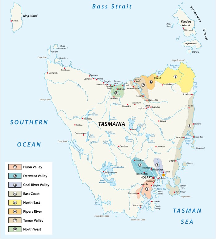 タスマリア ワイン産地地図
