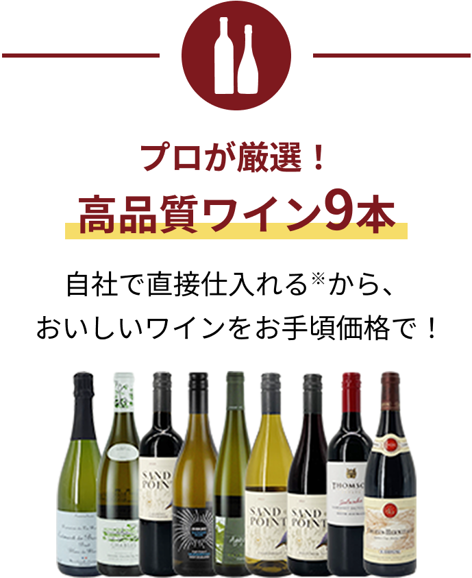 プロが厳選！高品質ワイン9本 自社で直接仕入れる※から、おいしいワインをお手頃価格で！